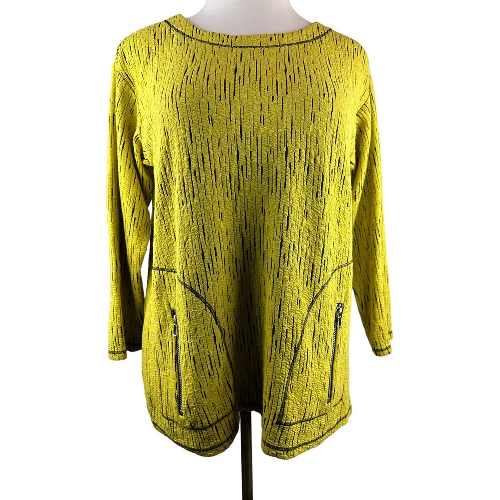 Ali Miles Crinkle Textured Stretch Zippered Pocket Top Large Abstract Artsy - Picture 5 of 10